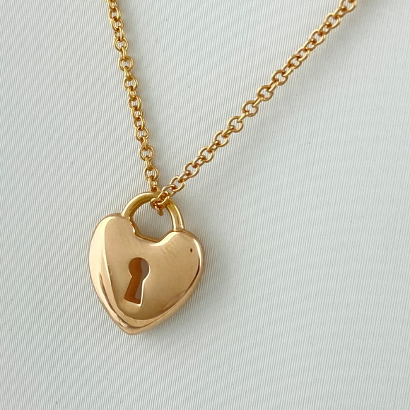 Tiffany Heart Lock Pendant Necklace Pink Gold - Picture 1 of 6